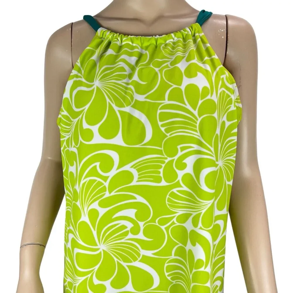 Athleta Kokomo Halter Swim Sport Dress XL Green Floral Print Bra Insert - Picture 2 of 11